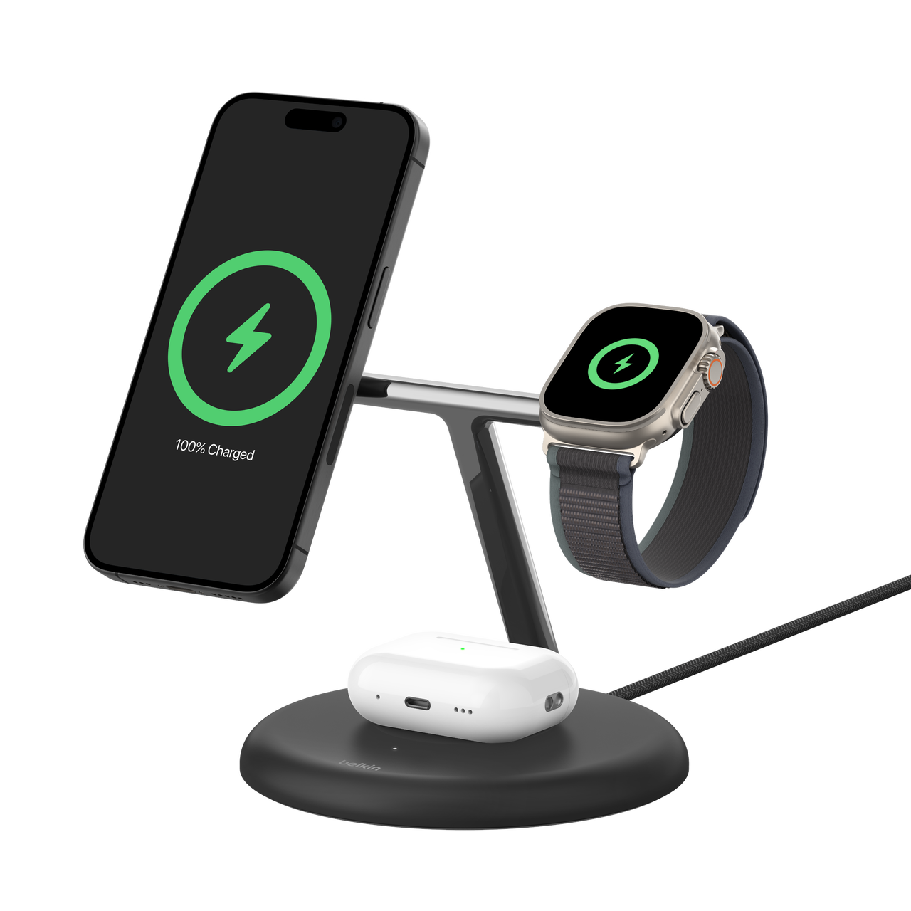 3-in-1 Magnetic Wireless Charging Stand with Qi2 15W | Belkin 