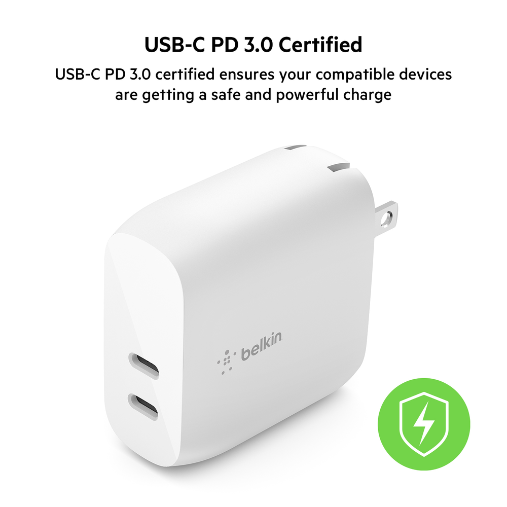 Dual USB-C PD Wall Charger 40W + USB-C to Lightning Cable | Belkin US