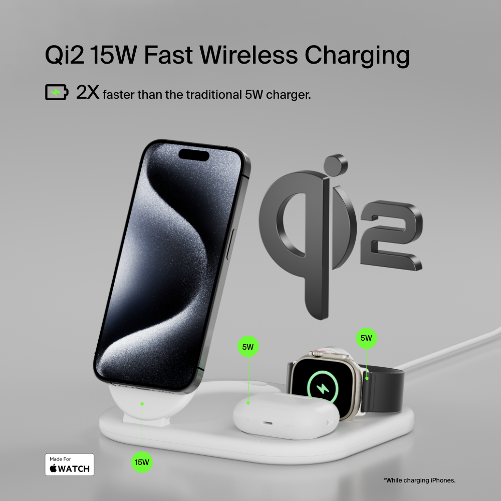 3-in-1 Magnetic Foldable Wireless Charger with Qi2, MagSafe-compatible |  Belkin US