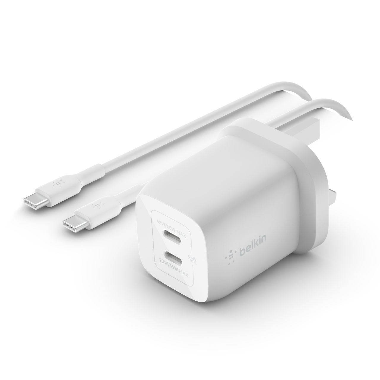 Dual USB-C® GaN Wall Charger with PPS 65W + USB-C to USB-C Cable | Belkin:  UK
