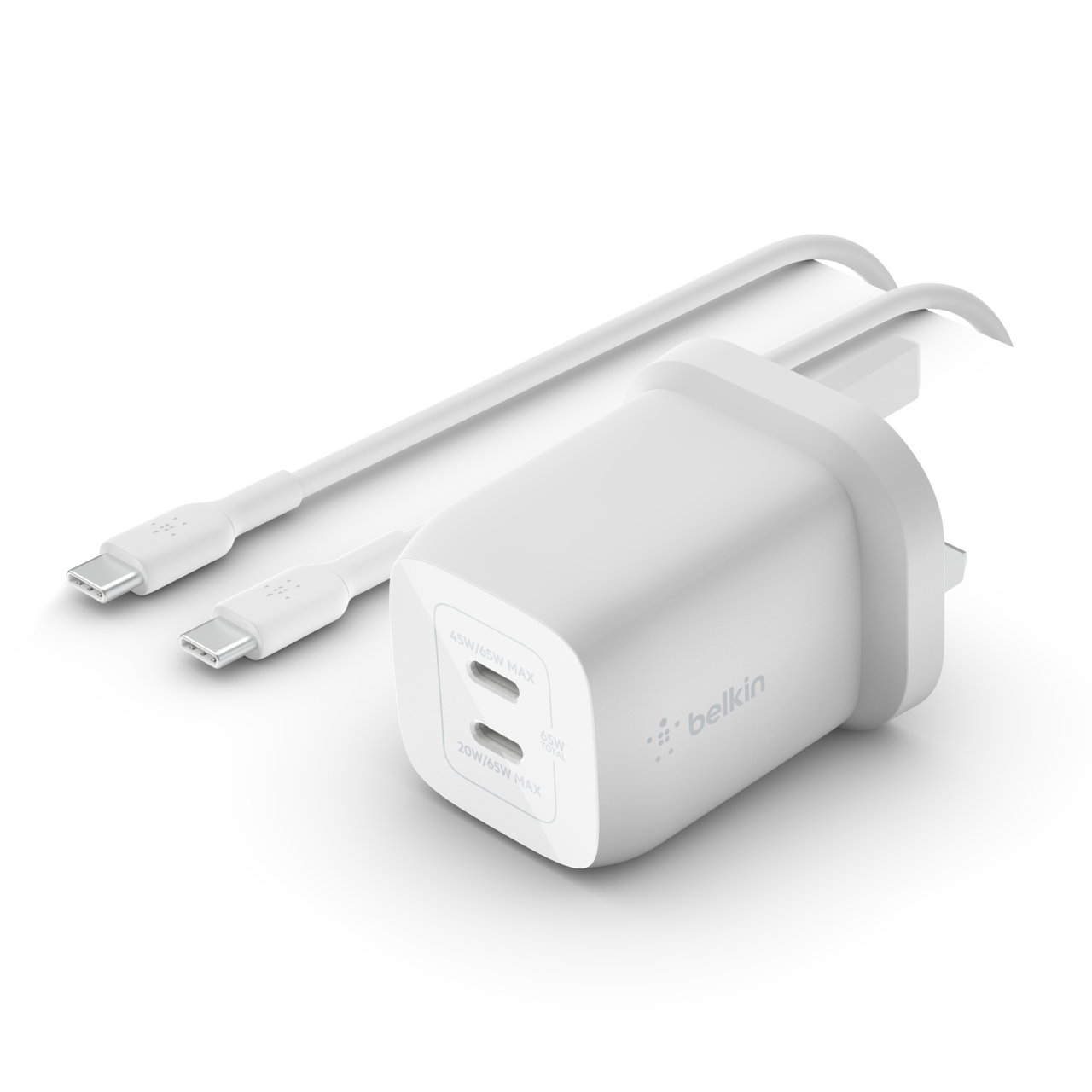 Cargador de pared USB-C® GaN doble con PPS de 65 W + cable USB-C a USB-C