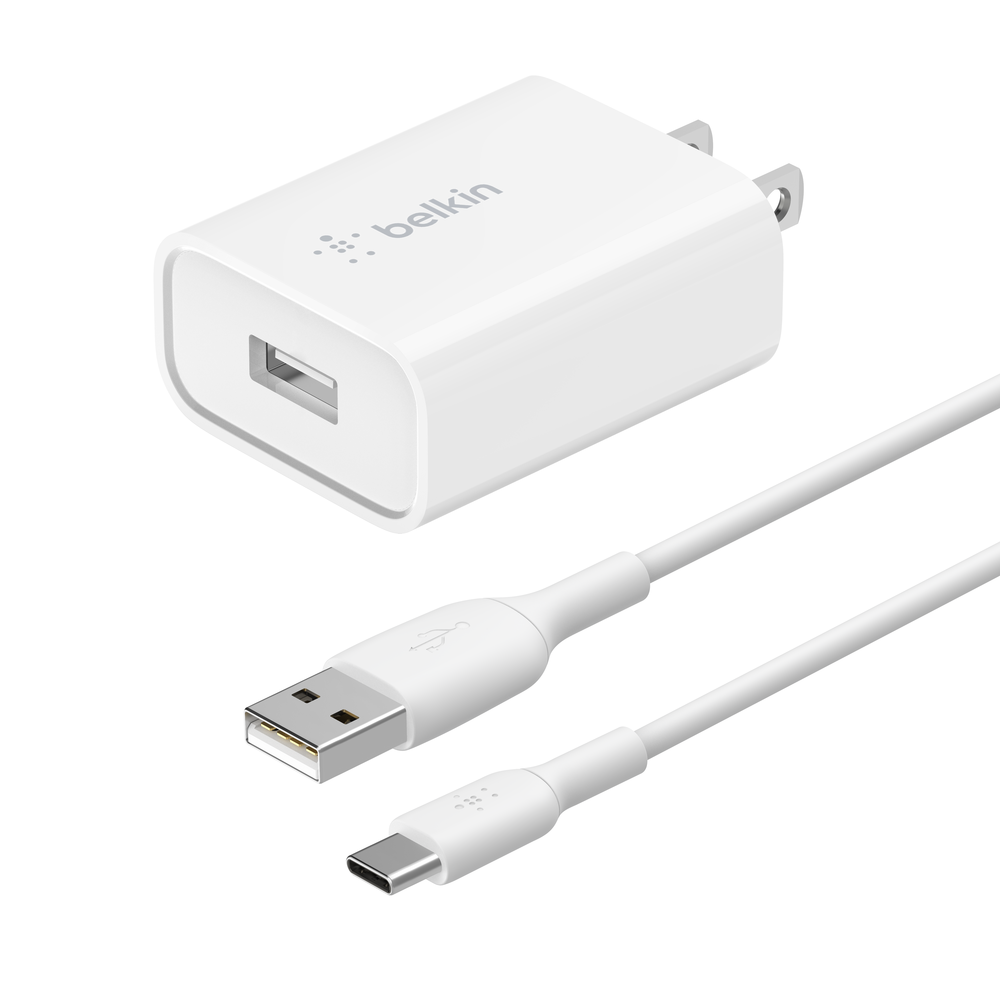 USB-A Wall Charger 18W with Quick Charge 3.0 + USB-A to USB-C Cable